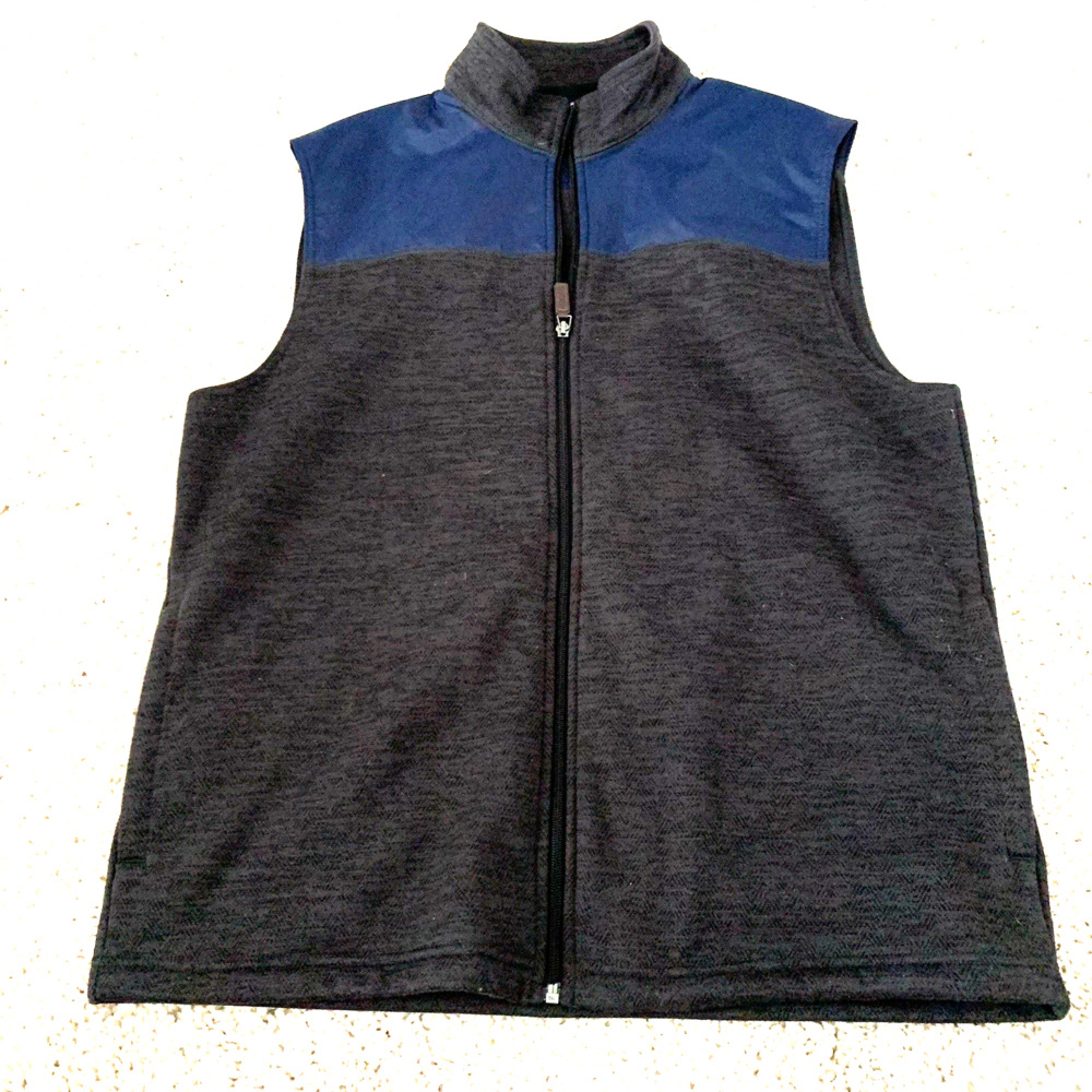 IZOD Vest Mens Sz Medium Fleece-Lined Gray Blue Full-Zip Golf Outdoor Pockets